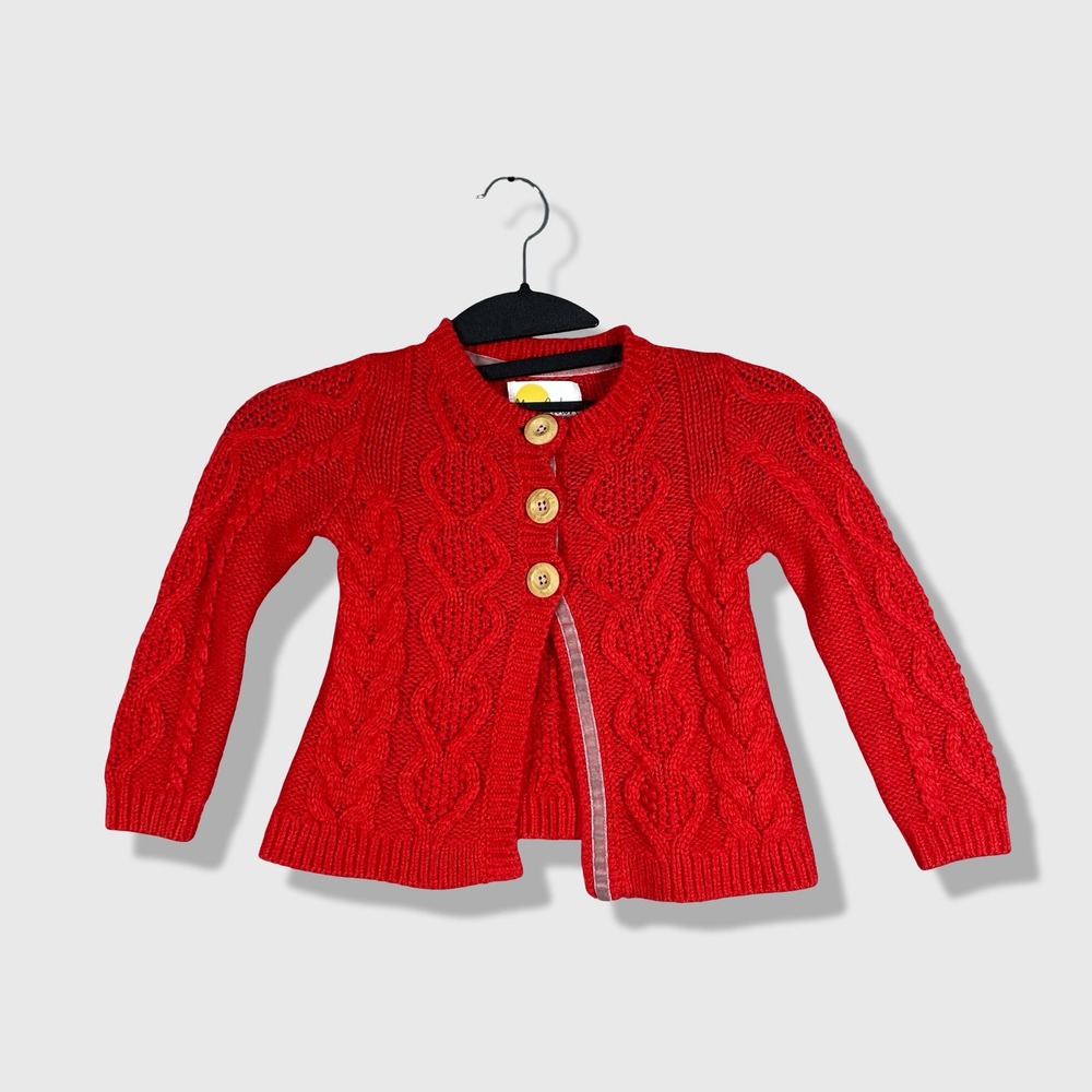 Mini Boden Cardigan Kids 2-3Y Red Cable Knit Sweater Classic Preppy